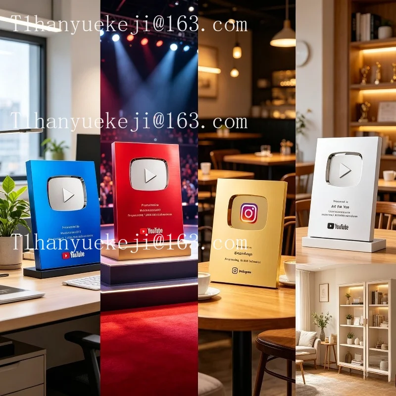 Custom Metal Award Plaque for Content Creators, Personalized Recognition Trophy with Gold Finish--YOUTUBE