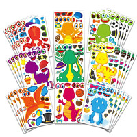 9-27sheet Kids DIY Stickers Reusable Cartoon Make A Face Dinosaur Puzzle Sticker Children Classic Toys Party Favor Birthday Gift