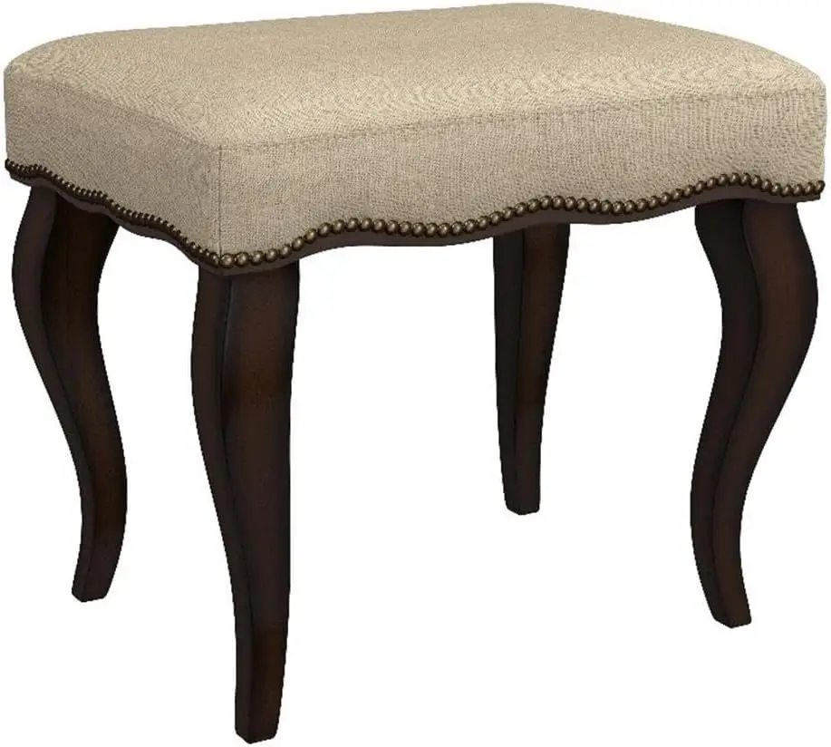 

Wood and Upholstered Backless Vanity Stool for Makeup Room and Bathroom, Burnished Oak