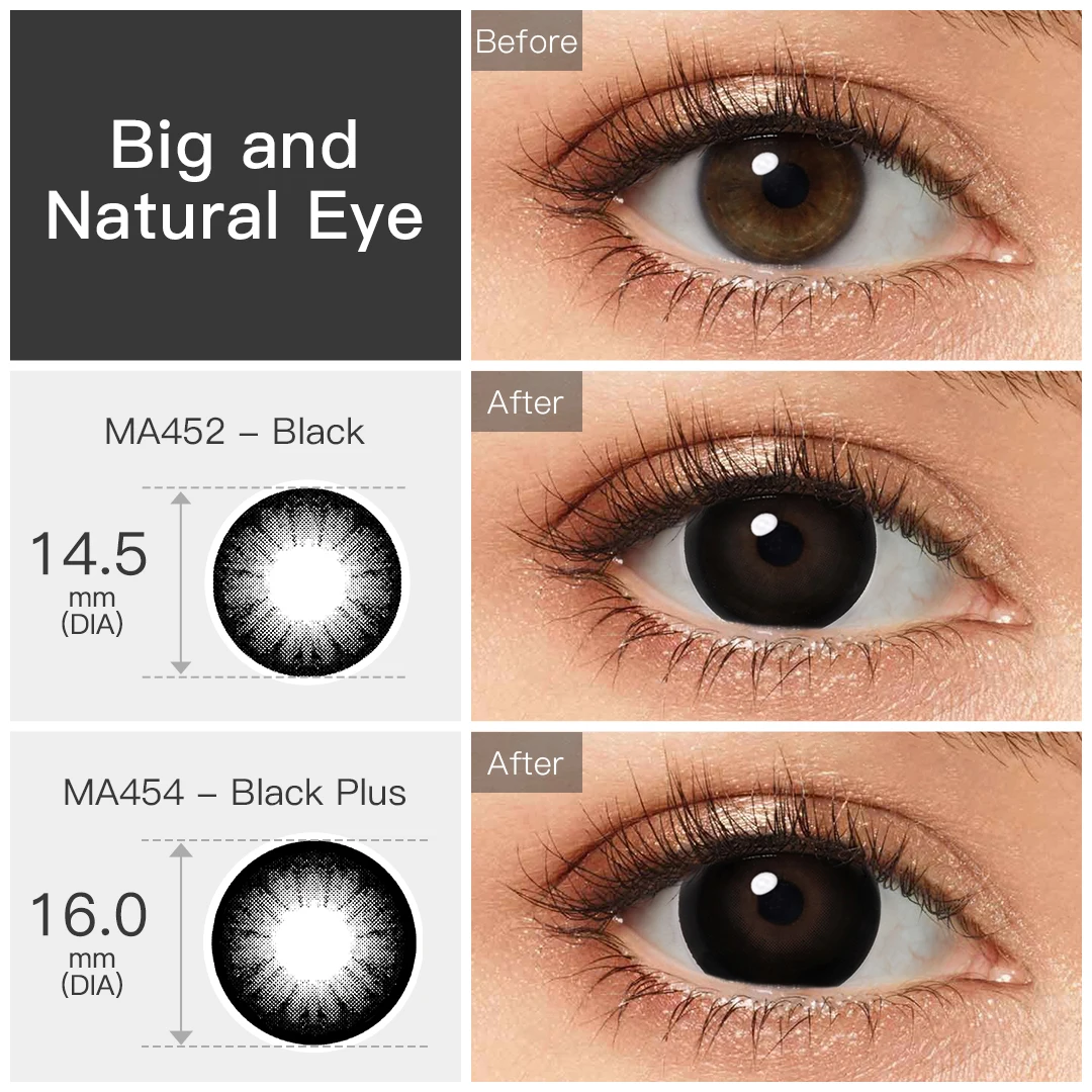 Black Lenses 16mm Color Contact Lenses Supersize Black Large Lens with Diopter Contact Lens for Eyes Beauty Cosmetic with Power