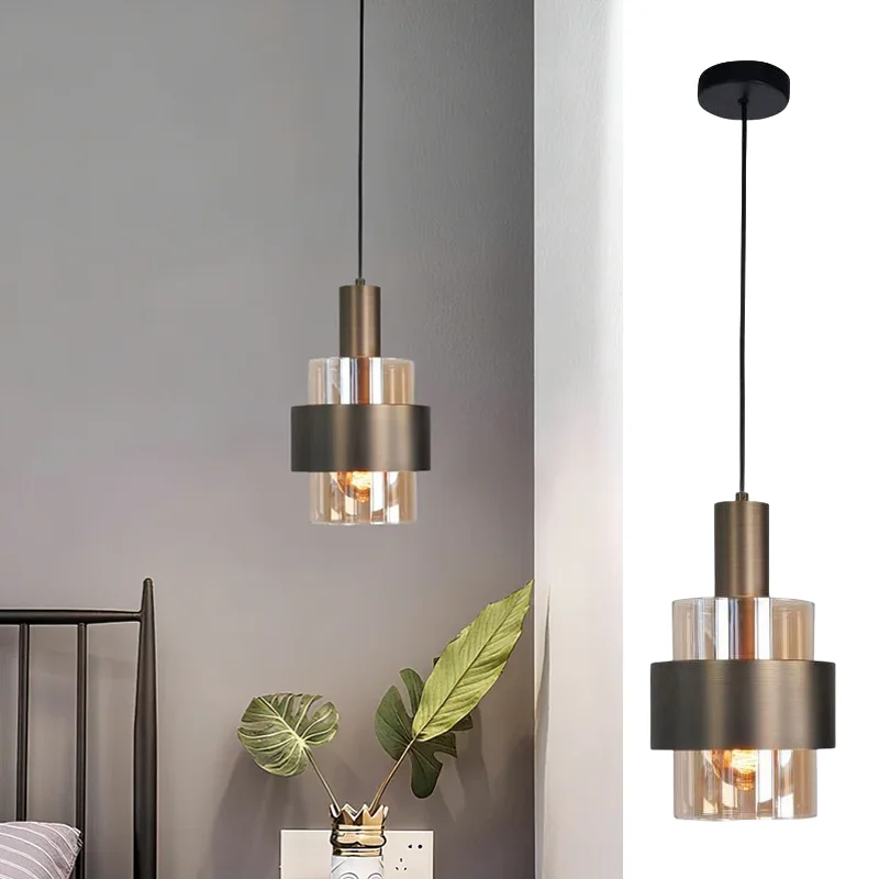 

Современный минималистичный стеклянный подвесной светильник E27, креативные цилиндрические подвесные светильники, декор для спальни, столовой, гостиной, подвесные светильники