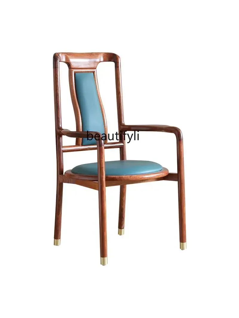 

Antique solid wood dining chair designer ebony dining table chair cafe upholstered leisure chair