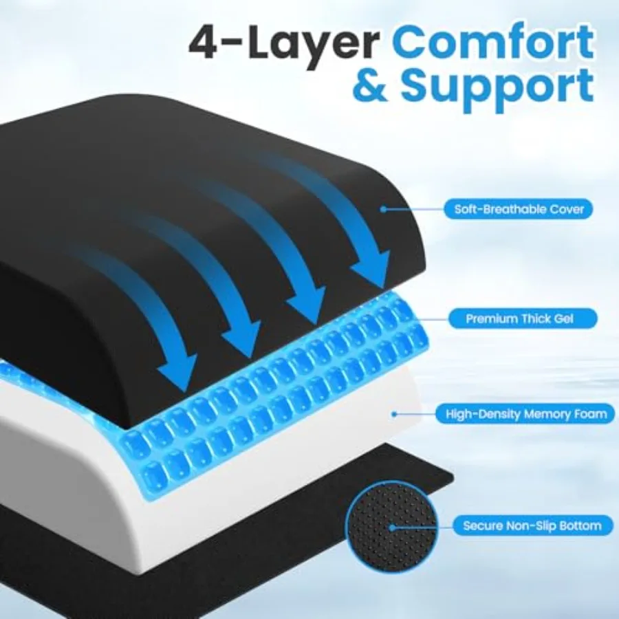 Wheelchair Seat Cushion Cooling Gel Memory Foam Chair Cushion Pressure Relief, Slope-Edge Design, Coccyx Support for Tailbone P