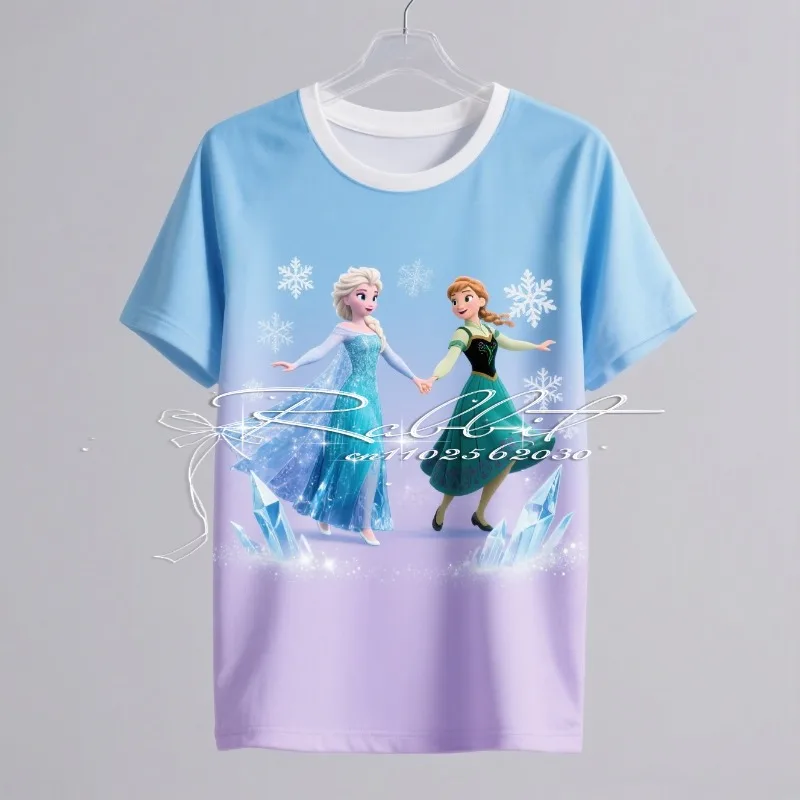 

2025New Disney Fashion Elegant Elsa Princess Anna Princess Dancing T-shirt3D Printed Children'sComfortable T-shirt Adult T-shirt