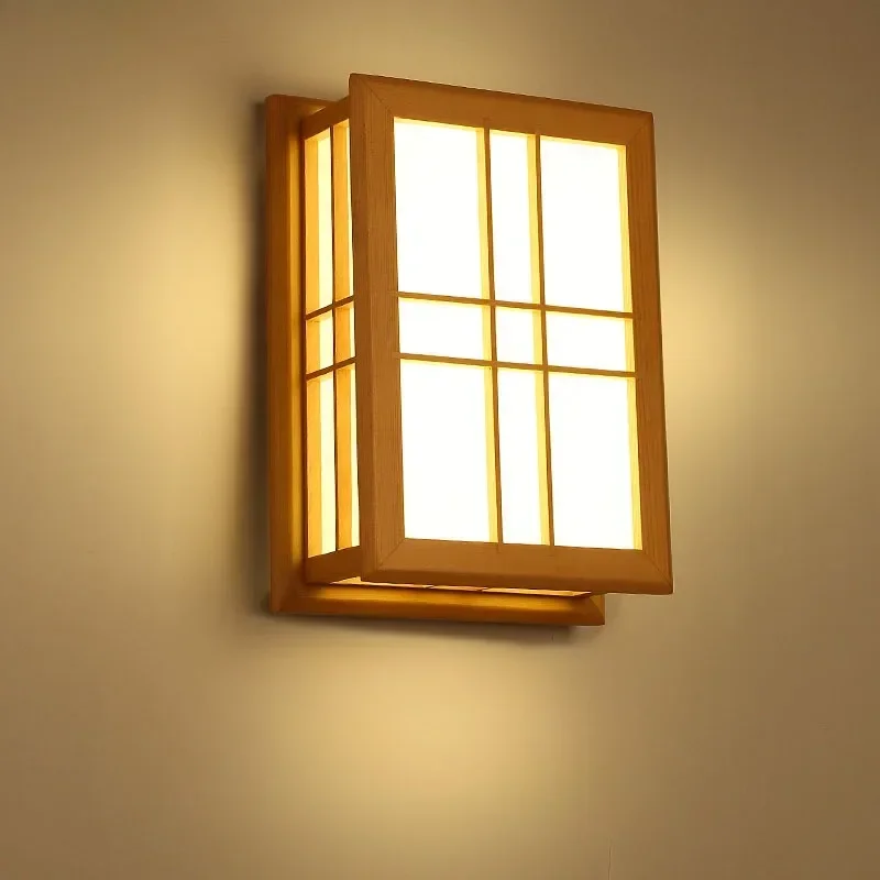 Simple and Tatami Hotel Room Wood Art Bedside Wall Lamp