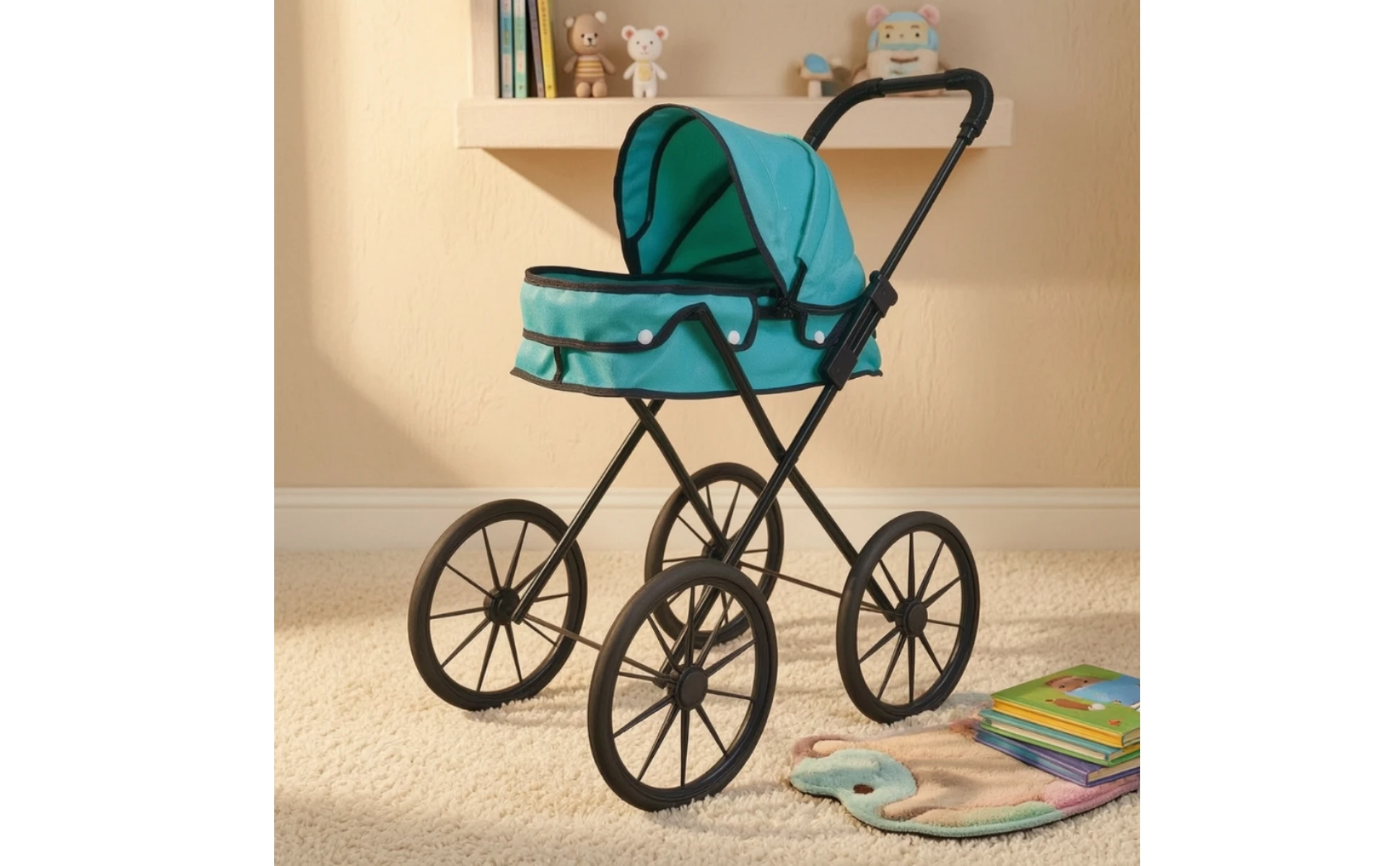 Pretend-Play Doll Stroller Long-Lasting Foldable Doll Stroller with Canopy Portable Easy to Clean for Children Ages 4-6