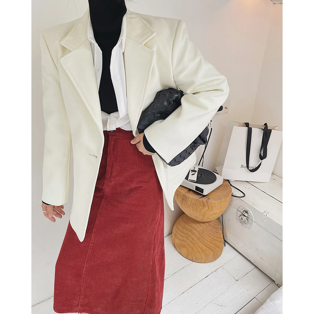 

2022 Women White Tweed Wool And Mixtures Coat Jacket Female Oem Autumn Winter Overcoat Trench Blazer New Woman Fashion Oversize