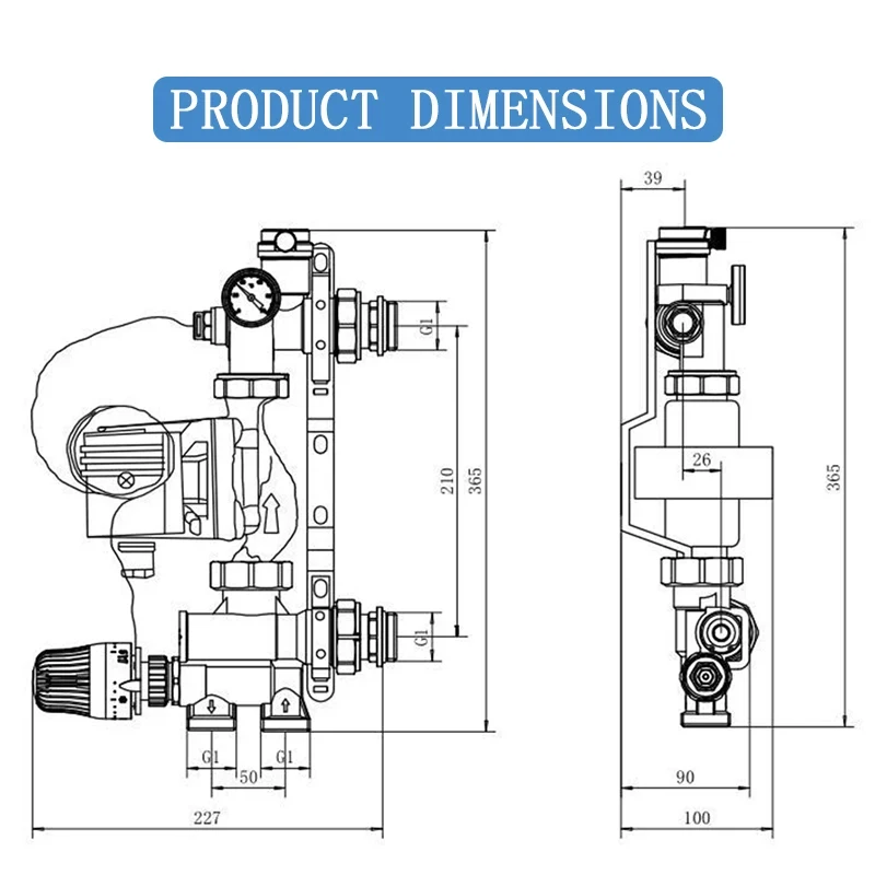 DN25 درجة حرارة ثابتة موفرة للطاقة خلاط مضخة تردد متغير لتسخين أرضية المياه نظام خلط المياه المشعب