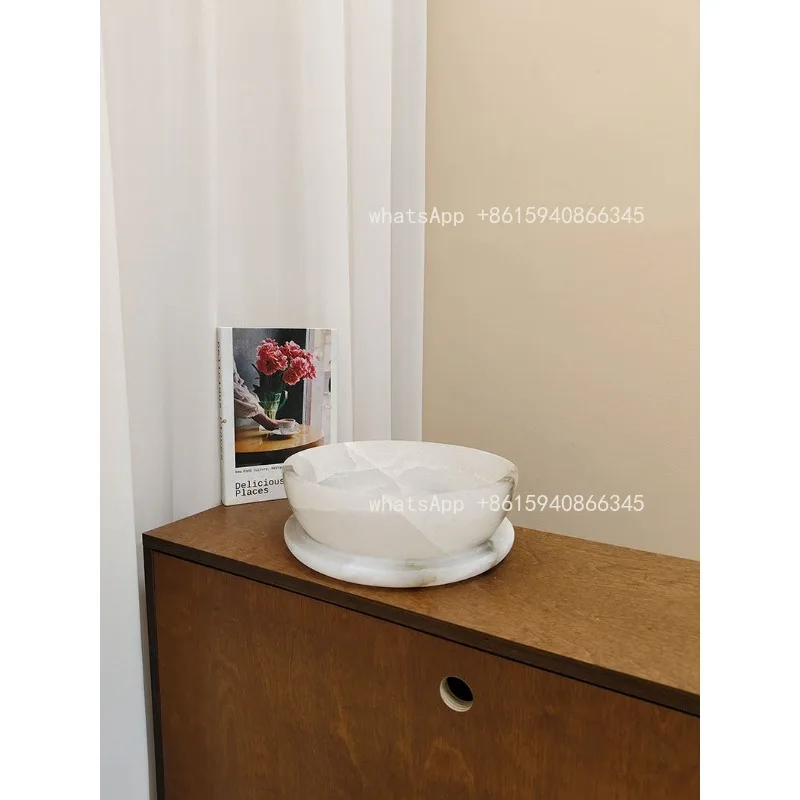 American minimalist light luxury marble candle holder designer model room props small apartment living room high-end ornament