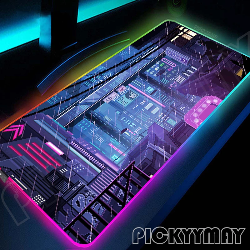 

Pixel City Neon Large RGB Mouse Pad Gaming Mousepad LED Mouse Mat Gamer Mousepads PC Desk Pads RGB Keyboard Mats XXL 35.4x15.7in