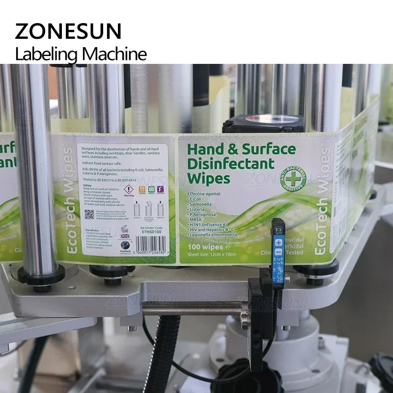 ZONESUN Etichettatrice per bottiglie quadrate a 3 lati Applicatore automatico di adesivi ad alta velocità per bevande Bevande di olio Miele ZS-TB600T