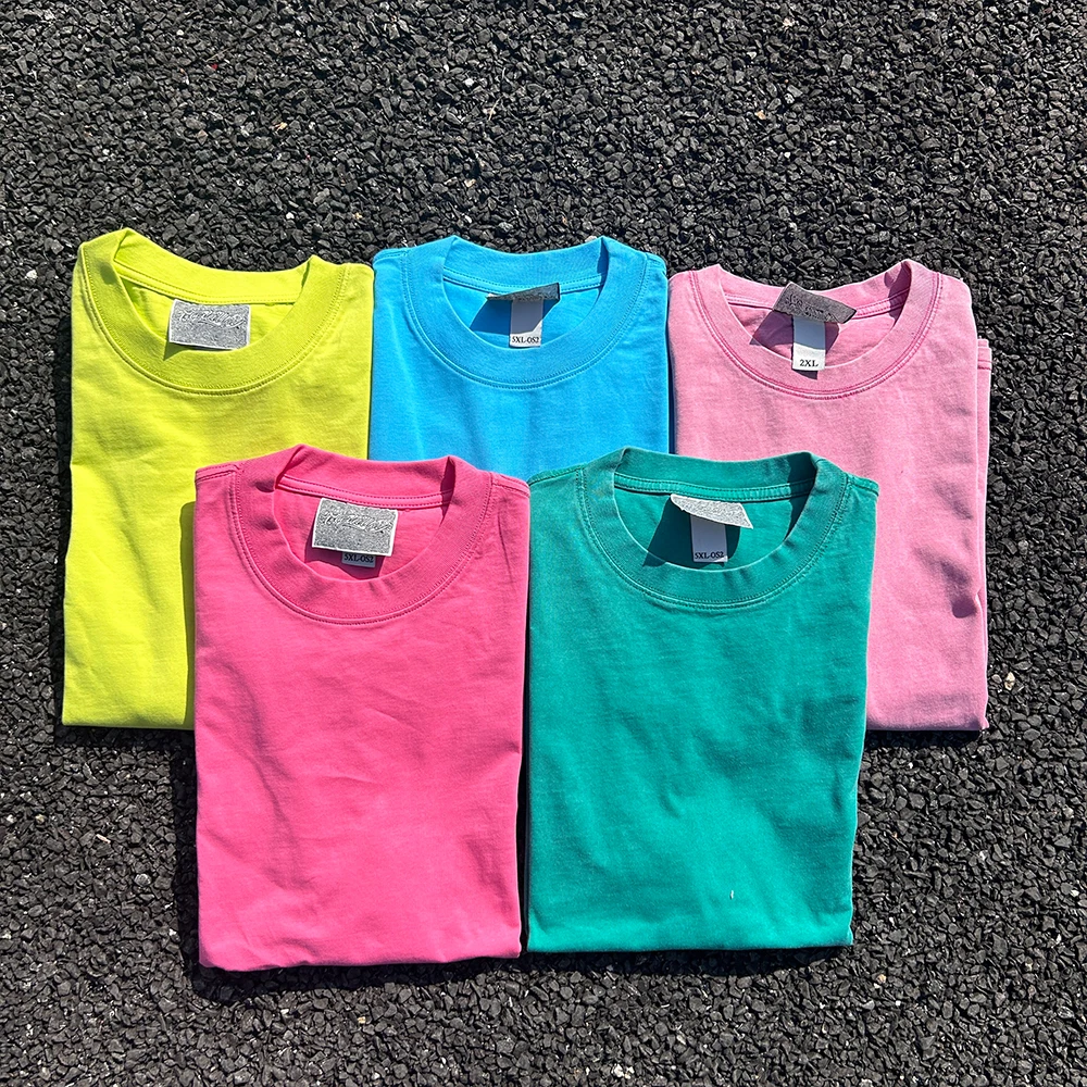 Loose Fit Dopaamine Color Short Sleeve T-Shirt 260g Heavyweight Unisex Couple's Casual Wear round Neck Shoulder Pad T-Shirt