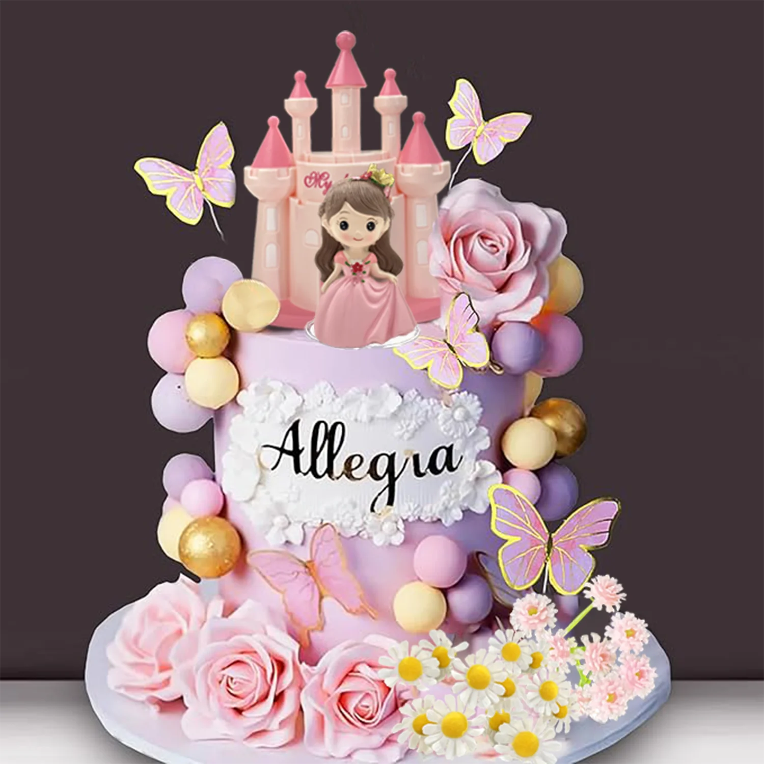 Princess Cake Topper Castle Cake Decoration with Butterflies Flowers Balls for Birthday Party Decorations Baby Shower Supplies