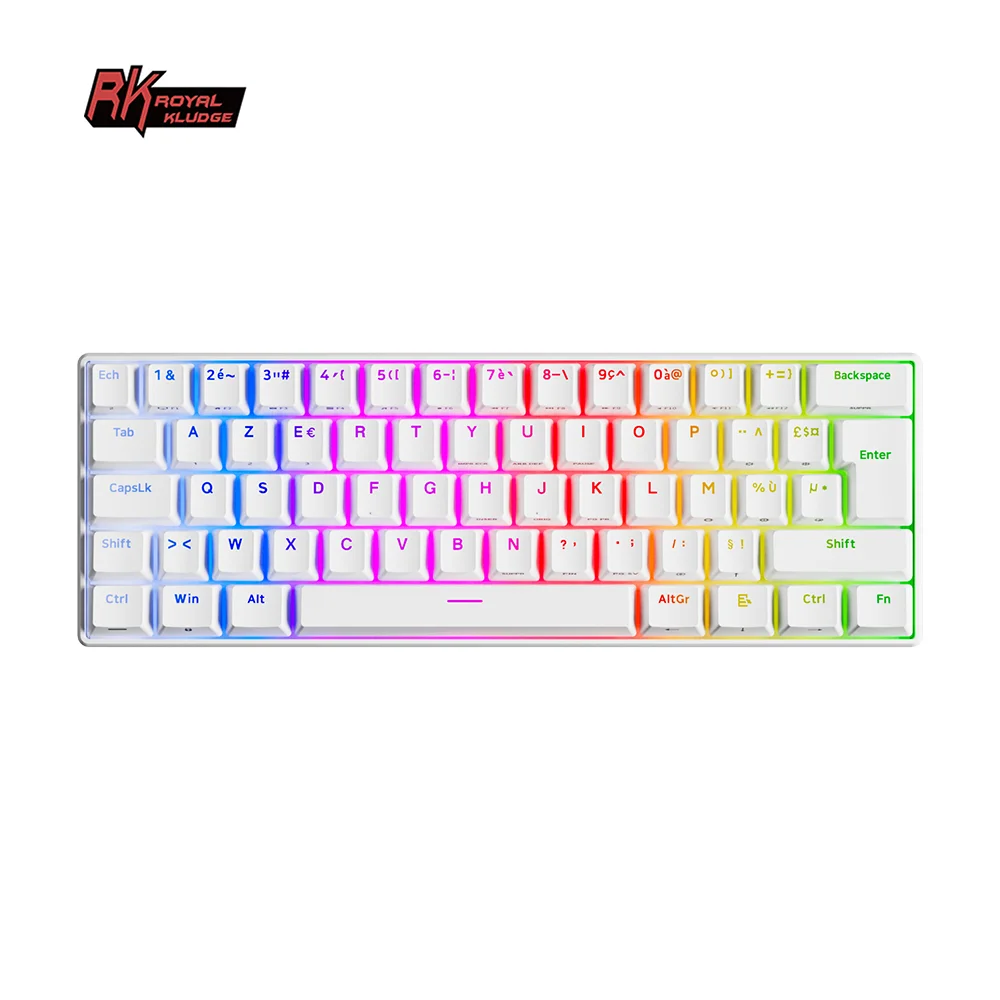 RK Royal Kludge RK61 Clavier Mécanique Sans Fil Français Tri-Mode Bluetooth 5.0/2.4G/USB-C Rétroéclairé RGB 61 Touches Interchangeables Clavier de Jeu Disposition AZERTY