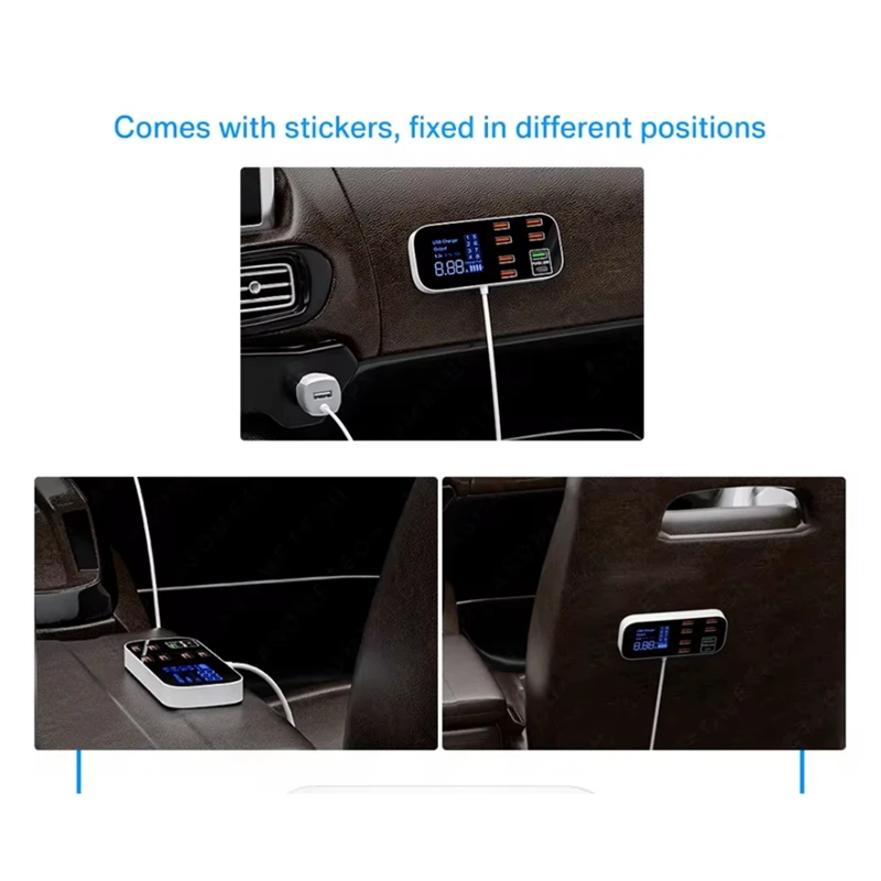 40W 8 Ports USB Car Charger QC3.0 PD Type C Fast Phone Charger With LED Display Multi USB Charger