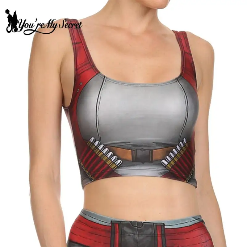

[You're My Secret] Armor Hero Print Tank Top Anime Print Vest Sleeveless Backless Females Clothing Summer Crop Top Fitness Vest