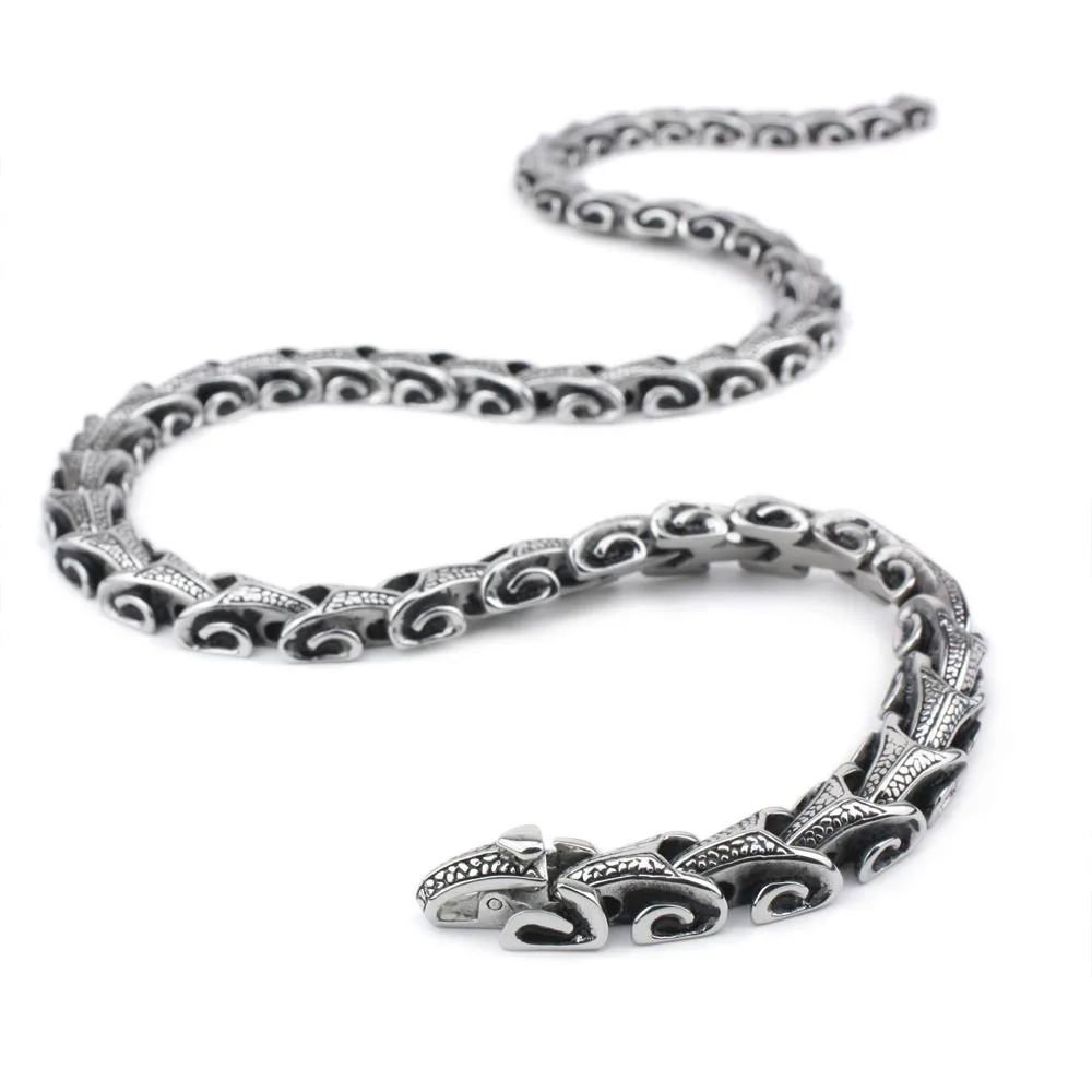 

LINSION 18" ~ 36" 316L Stainless Steel Dragon Link Chain Mens Biker Rocker Punk Necklace 5A001N