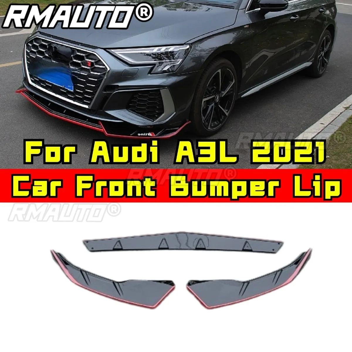 

For Audi A3L Front Bumper Lip Gloss Black Car Front Bumper Splitter Diffuser Body Kit For Audi A3L 2021 Guard Modification Part