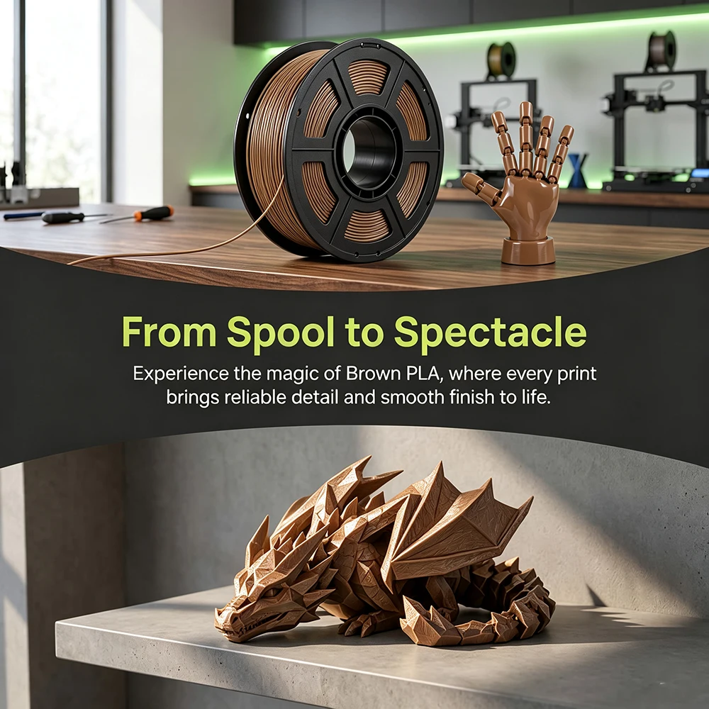 200g 1kg 1.75mm PLA Brown 3D Printer Filament Bundle Fast Printing Speed Dimensional Accuracy ±0.02mm