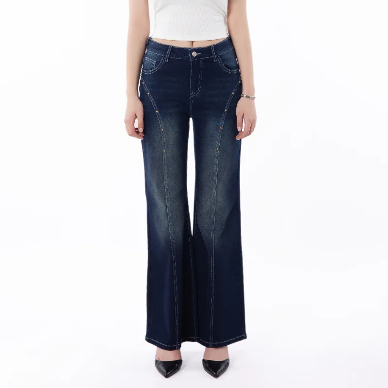 

Women Denim Pant Jeans Vintage Floor Length Pants Slim Fit High Waist Straight Trousers Y2k Streetwear Elegant Splice Work 2026