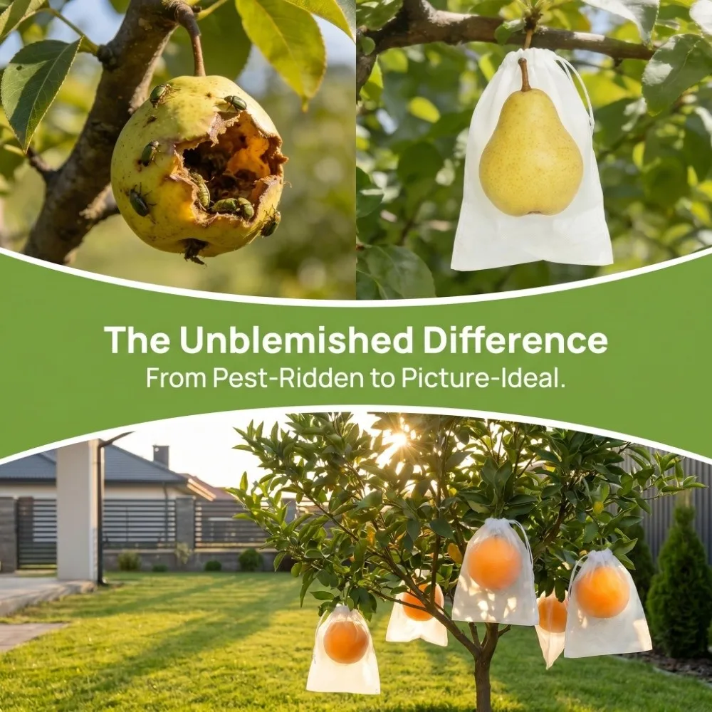 100Pcs Breathable Fruit Protection Bags Non-woven Fabric Insect-Proof Pest Control Net Set Multi-purpose Hidden Drawstring