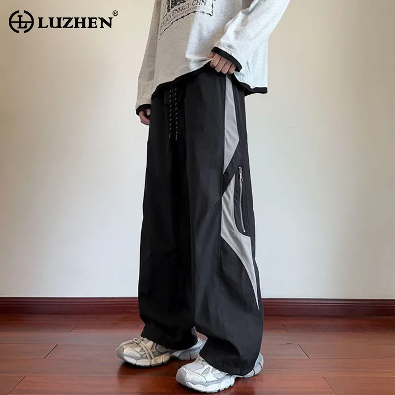 

LUZHEN Color Contrast Splicing Design Loose Straight Tube Casual Pants Men's 2025 New Original Streetwear Sports Trousers JY3423