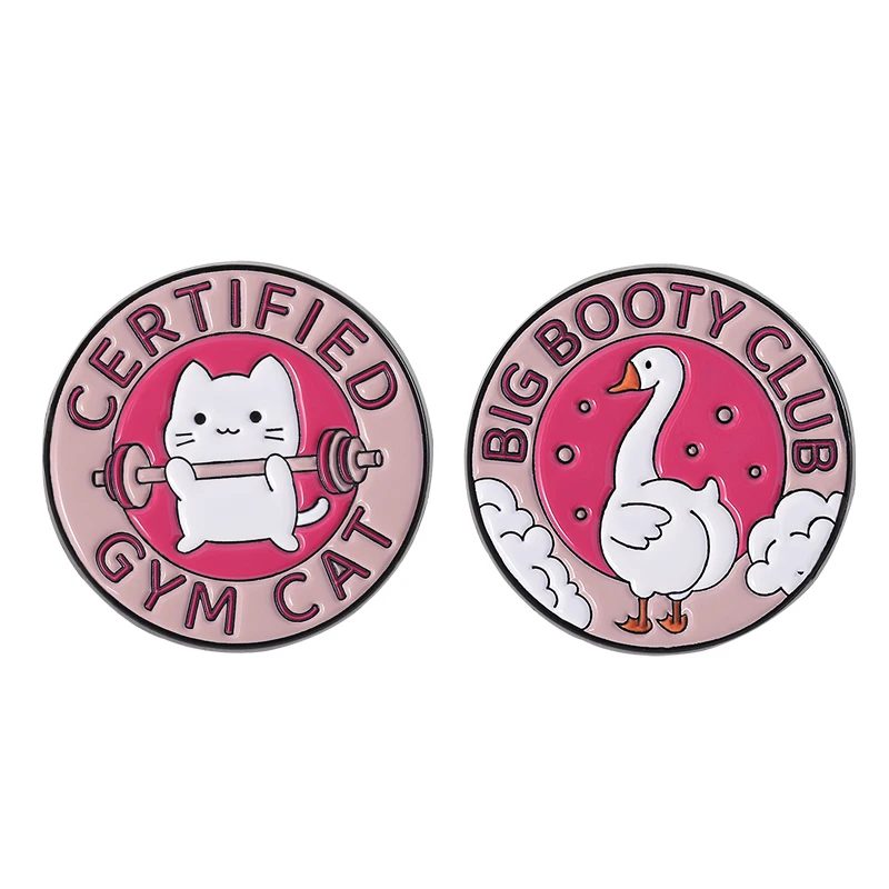

Certified Gym Cat Enamel Pins Cartoon Duck Big Booty Club Brooches Lapel Hat Badge Backpack Accessories Jewelry Gift for Friends