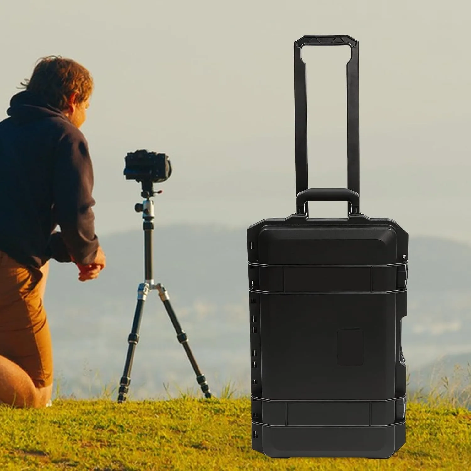 حافظة صلبة مقاومة للماء مقاس 22 بوصة مع عجلات حافظة واقية متدحرجة حافظة كاميرا صلبة مع حقيبة سفر صلبة مقاومة للصدمات
