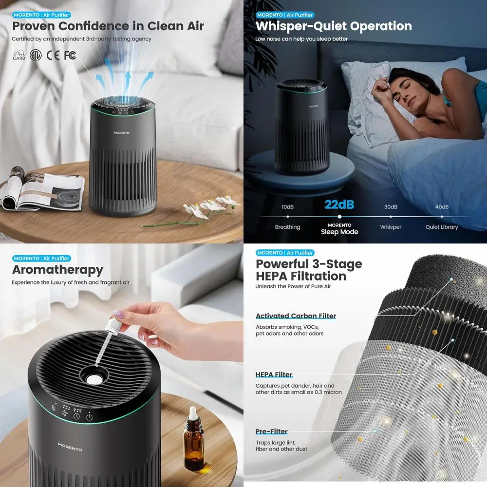 

Двойной комплект серых очистителей воздуха для спален: режим сна, ароматическая губка, уровень шума 23 дБ, синяя подсветка