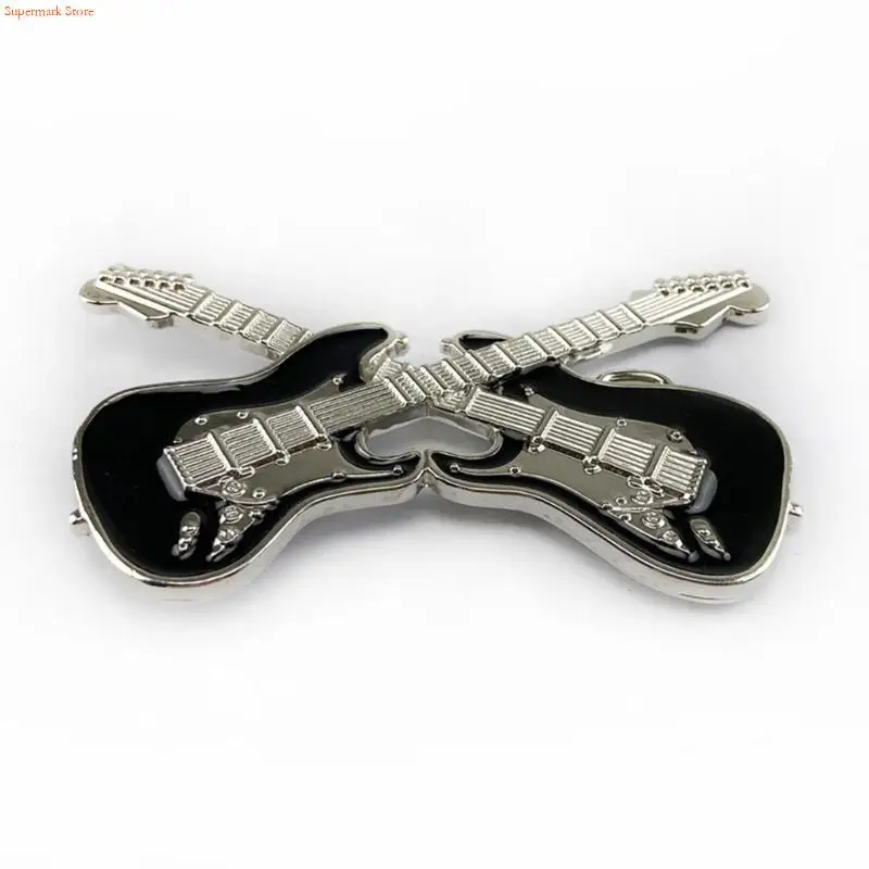 Q5WE Vintage Double Guitar Belt Buckle Metal Adult Teenagers Belt Buckle Replacement DIY Craft Belt Buckle for Adult