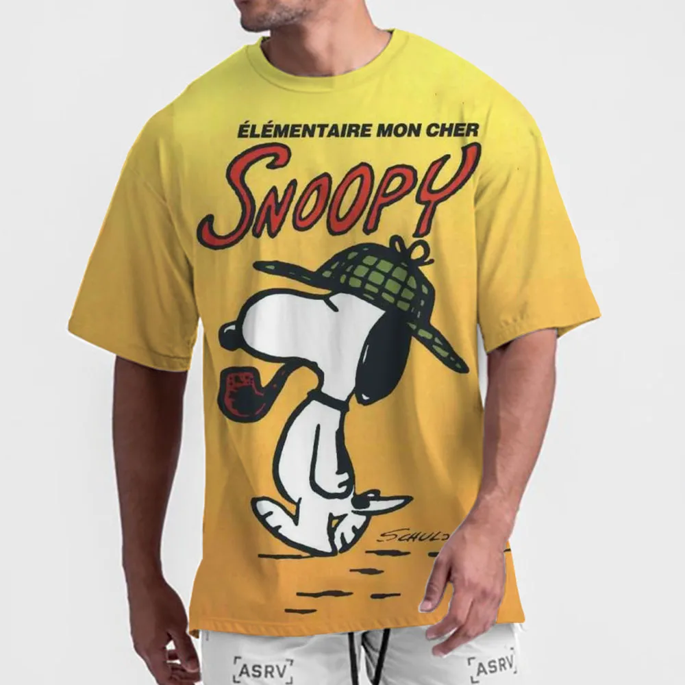 2024 Summer T-shirt New Men's Disney Snoopy Printed Pattern Casual Loose Street Fitness High Quality Oversized Top