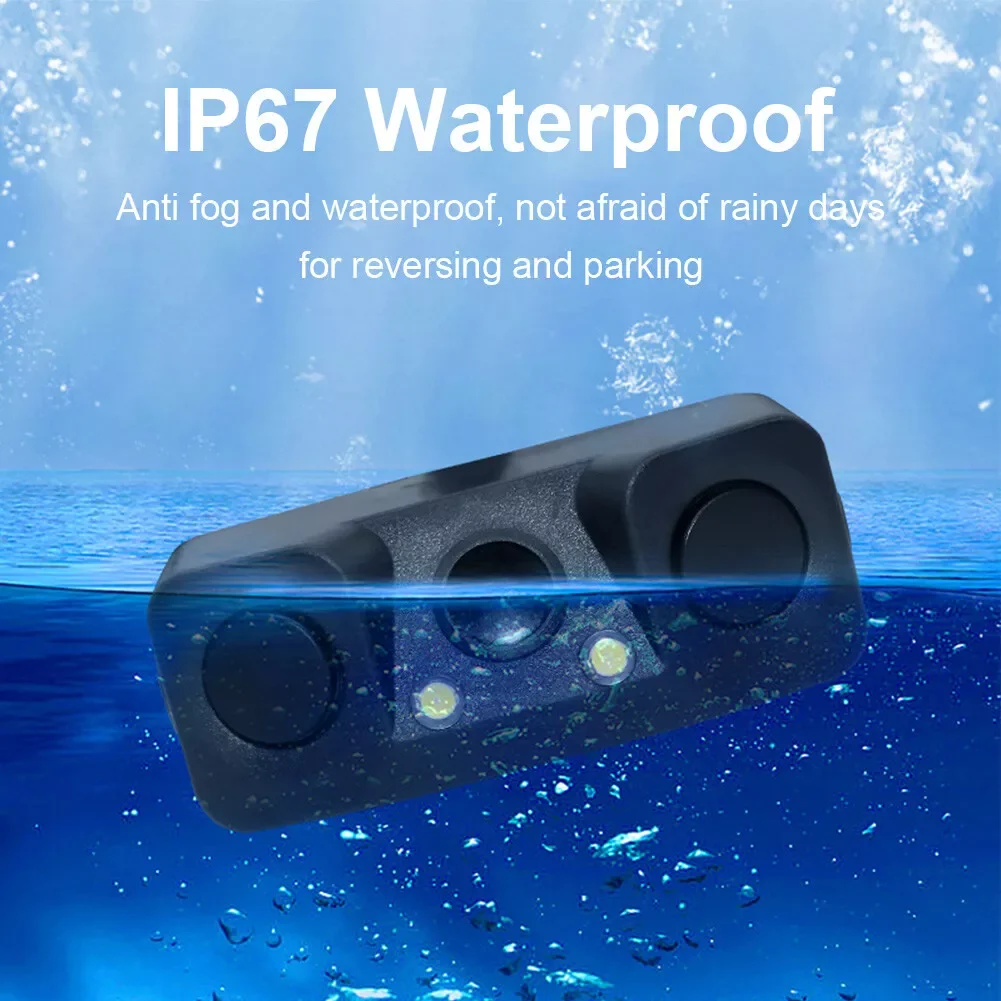 HD CCD Car Rear View Camera 3 in 1 Parking Radar Detector Sensor Night Vision LED