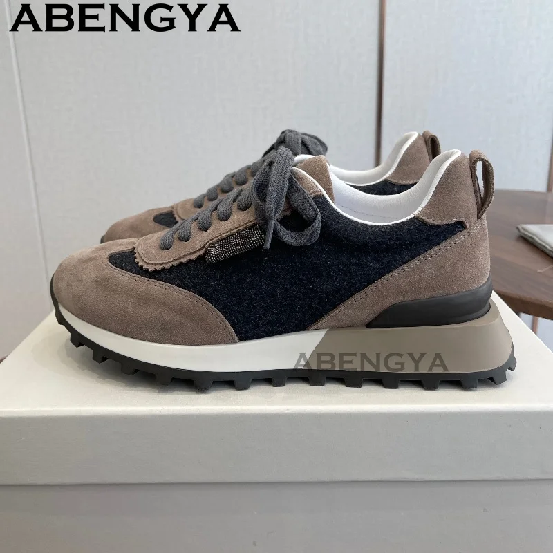 

Весенние повседневные туфли на плоской подошве с завязками для женщин, качественные замшевые кожаные кроссовки, женские удобные кроссовки на толстой подошве, обувь для женщин.