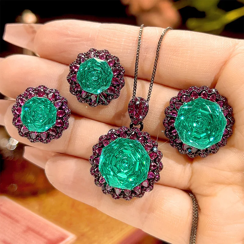

New autumn and winter jewelry set with gold-plated Para green and black gold, main stone 14-10m