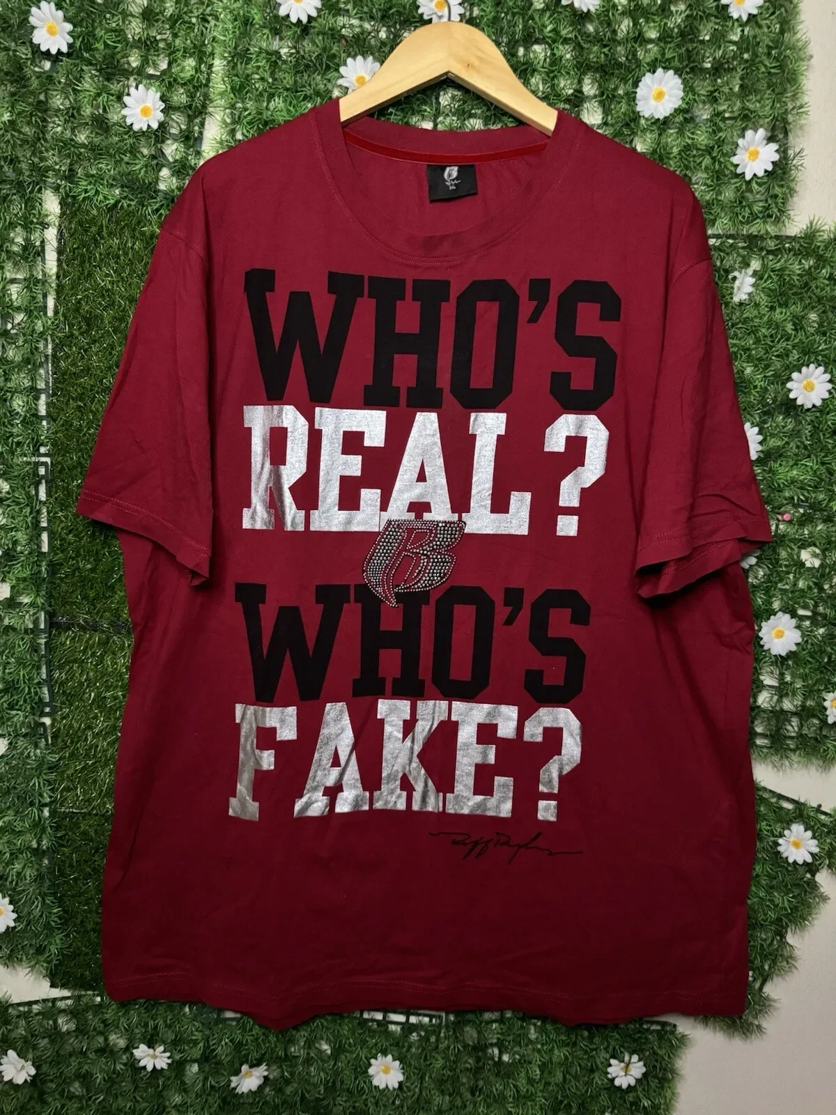 Винтажная рубашка Y2K Ruff Ryders «Whos Real Whos Fake» со стразами, красная, 3XL SEE