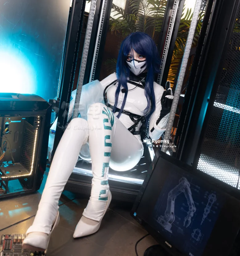 

Anime Nikke Hua Pi Cosplay Costume The Goddess of Victory Halloween Carnival Women Sexy White Leather jumpsuit Coat Prop Uniform