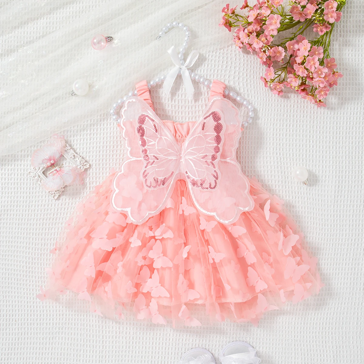 Summer New Butterfly Wing Baby Girl Dress, Princess Style Birthday Party Children\'S Clothing (9 Months -3 Years Old)