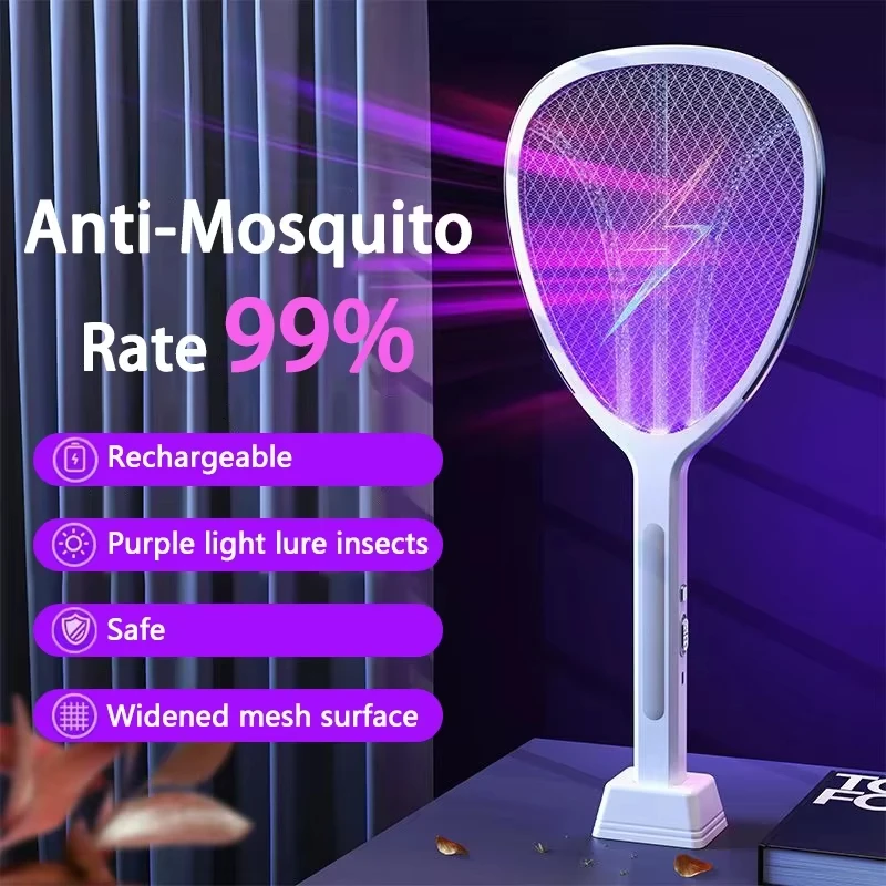 

New Upgraded 3 In 1 TYPE-C Rechargeable Mosquito Swatter LED Lighting Longer Battery Life Battery Capacity 1200 Mah Safer