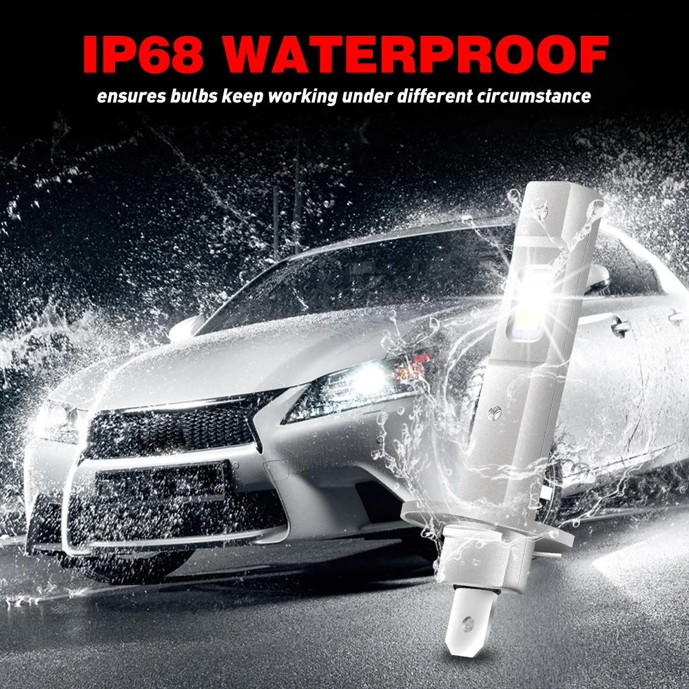 2Pcs 1:1 Car LED H1 LED Headlight Bulb 55W 12000Lm White 6500K Mini for Auto Super Bright LED Fog Lights Fanless Wireless 12V image 2