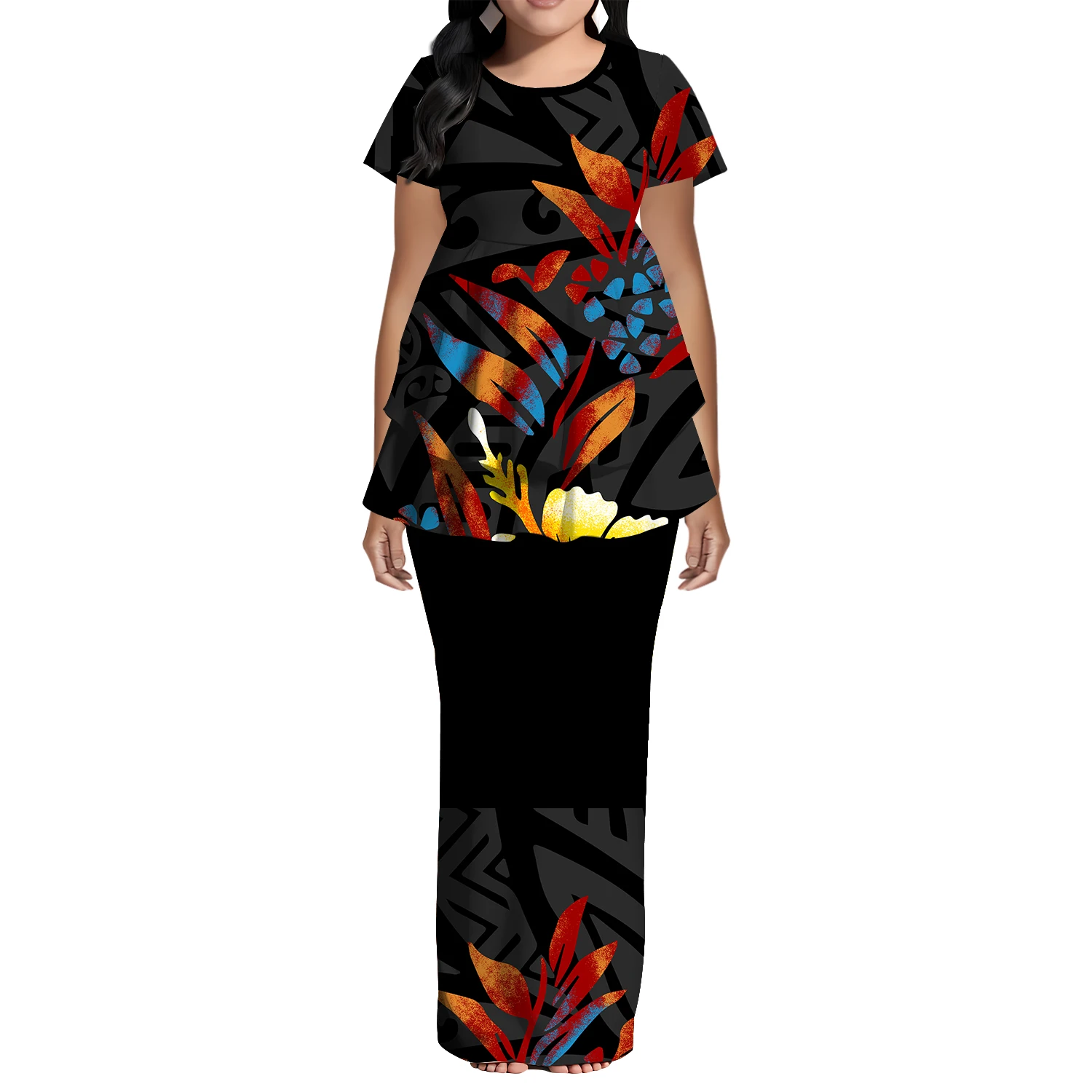 Fishtail Patchwork Design Top And Slit Skirt Custom-Made Polynesian Woman Dress Pattern Logo Island Puletasi 2025 New