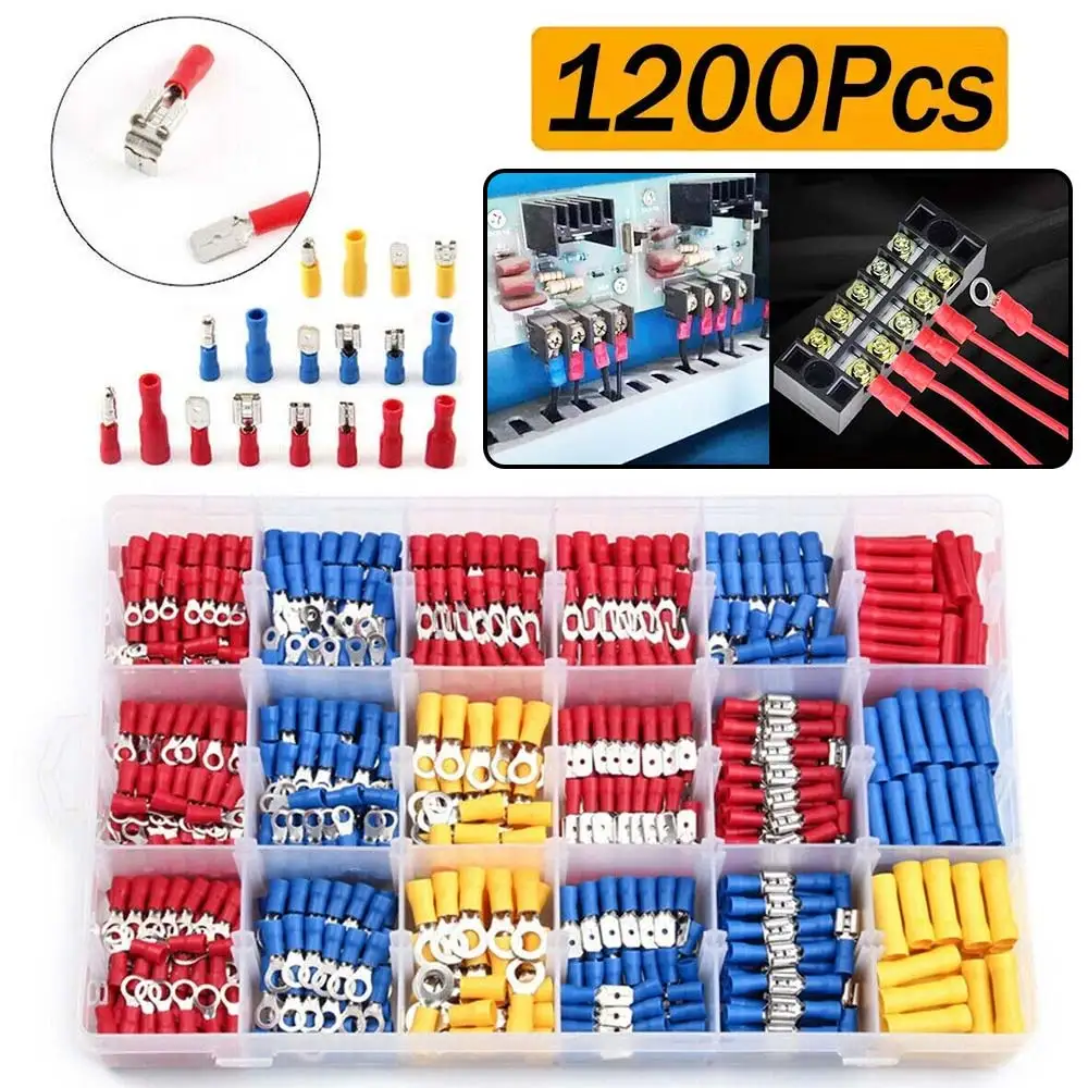 1200X Cable lugs Assortment Box Auto Automotive Connector Set Flat Plug Set