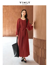 VIMLY VIMLY Women's Vintage Commuter Shirt Style Long Dresses Autumn Fashion Casual Raglan Sleeve Straight Dresses with Belt