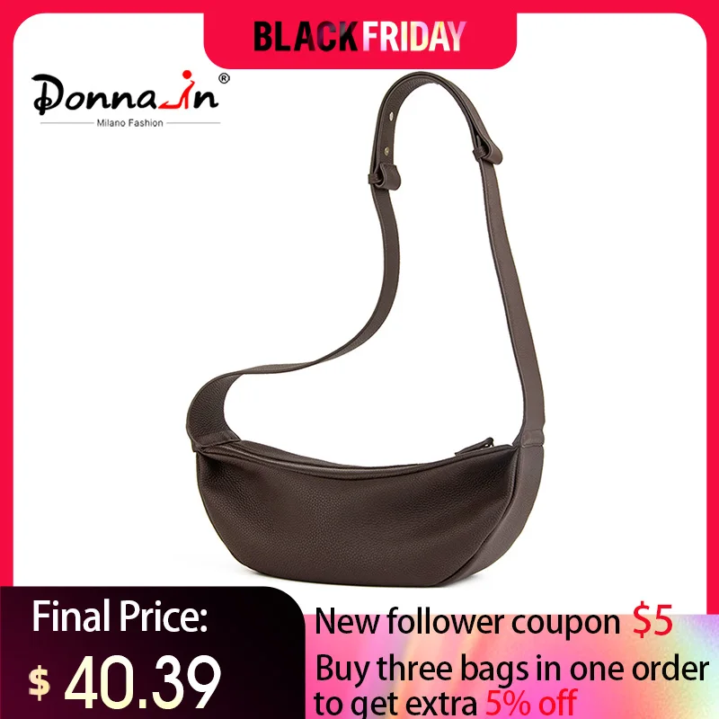 Donna-in First Layer Cow Leather Hobo Sling Bag Genuine Calfskin Shoulder Chest Bag For Women Full Grained Casual Commute