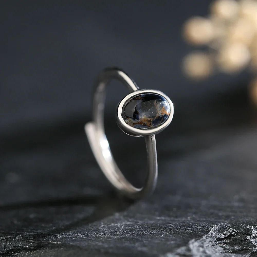 

Natural Pietersite Ring S925 Sterling Silver Adjustable Open Bands Healing Crystal Boho Jewelry Handmade Gift