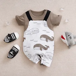 Newborn Baby Clothes Boy brown whale print cotton Jumpsuit Summer Short Sleeve Romper Infant Toddler Pajamas One Piece Outfit