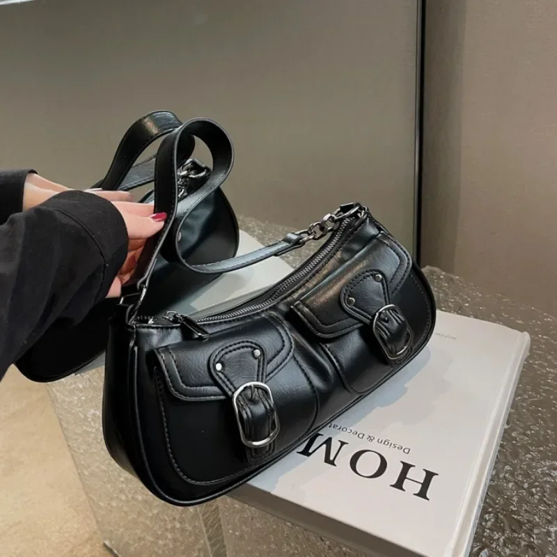 Fashion Leather Shoulder Armpit Bag for Women 2023 Tend Female Simple Small Pocket Design Underarm Handbags and Purses