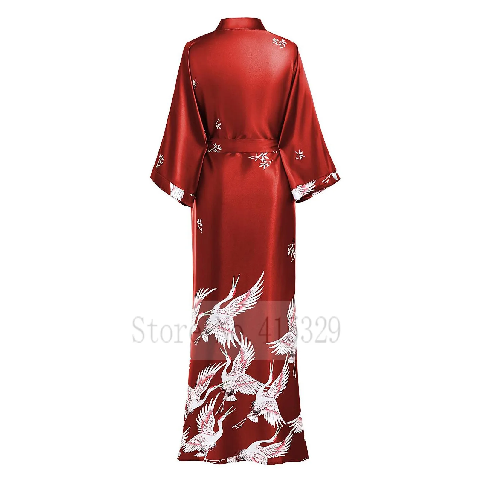 Women Long Kimono Robe Print CRANE Nightgown Wedding Party Gift Longewear Bride Bridesmaid Bathrobe Gown Intimate Lingerie