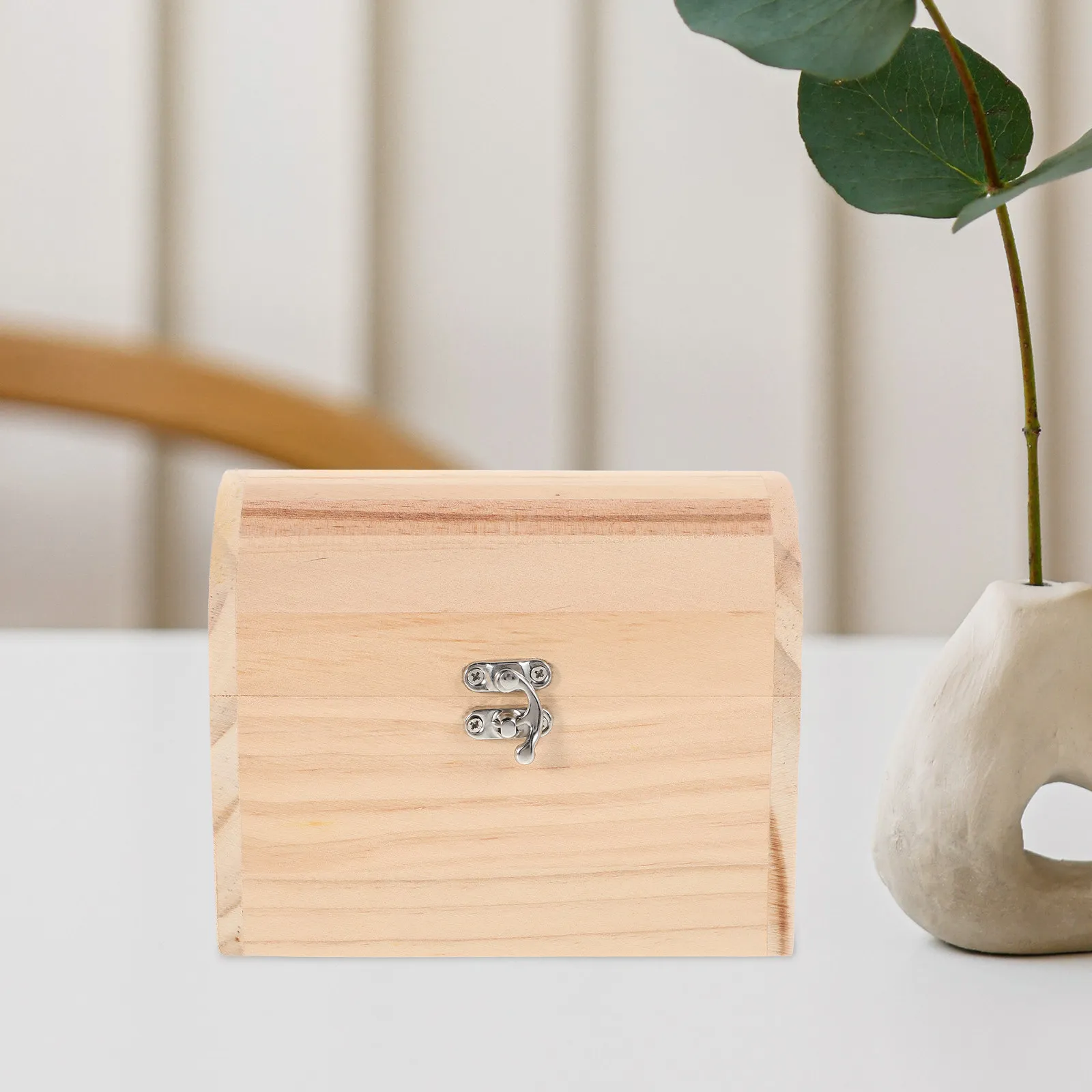 

Vintage Style Unpainted Wooden Treasure Chest Arched DIY Jewelry Box Decorative Keepsake Storage Case for Trinkets