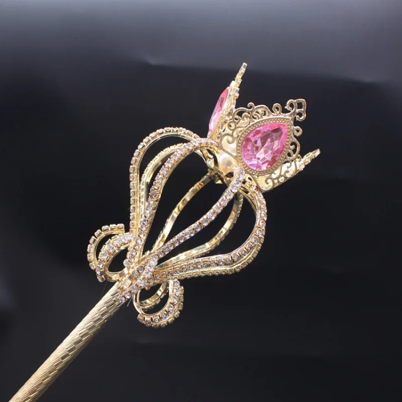 Holiday Party Gold-plated Petal With Rhinestones Scepter Beauty Pageant Props