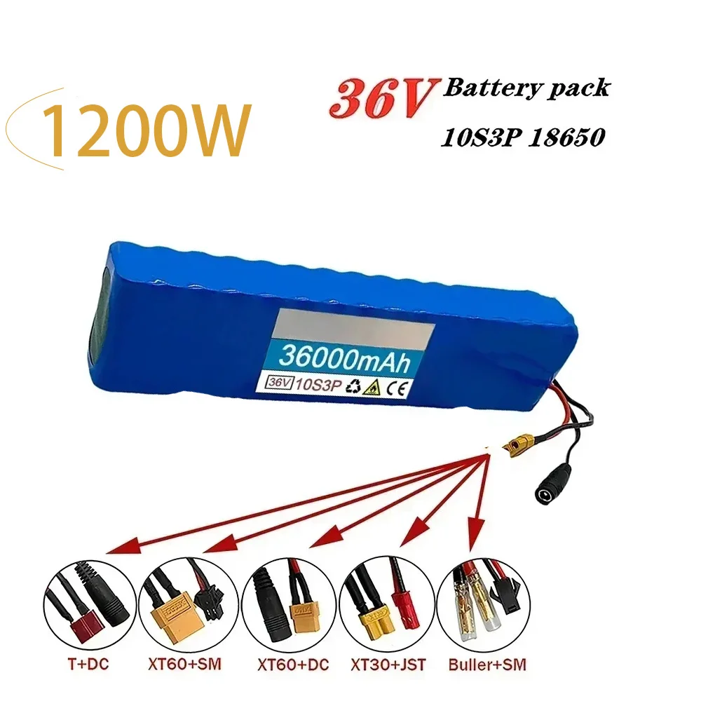

18650Batería enchufe personalizable batería de litio recargable 10S3P 36V36Ah 1200W Scooters y vehículos con bicicleta BMS